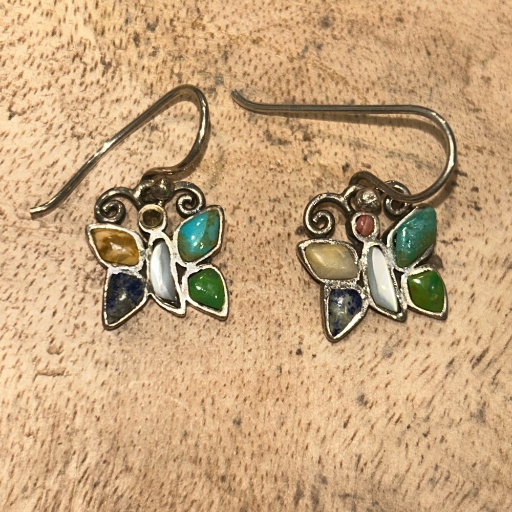 Sterling Silver Earrings‎ Vintage Butterfly Earrings-One Stone Missing